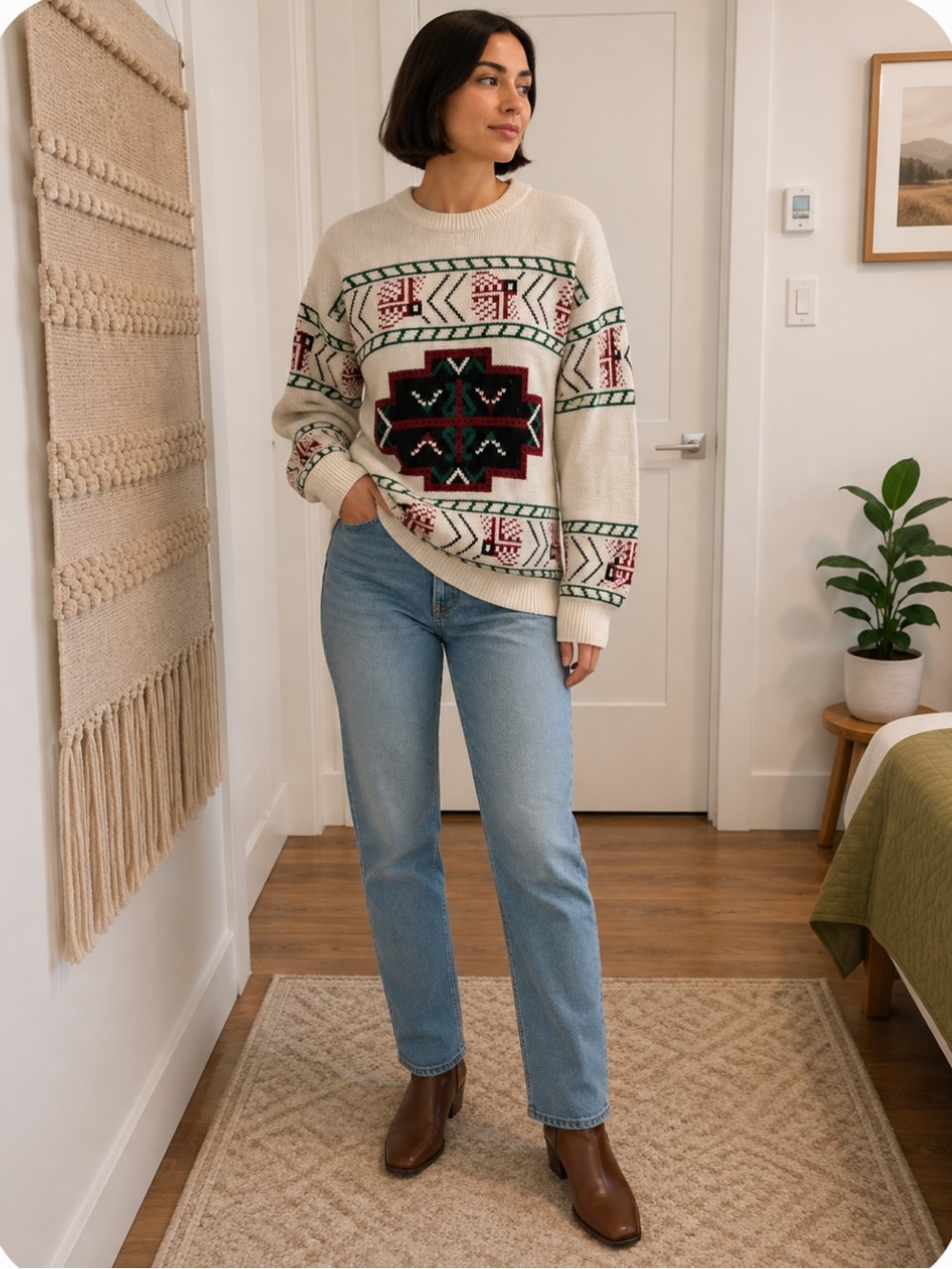 Vintage Sears Canada Crewneck Sweater with Geometric Pattern Size 36/Medium